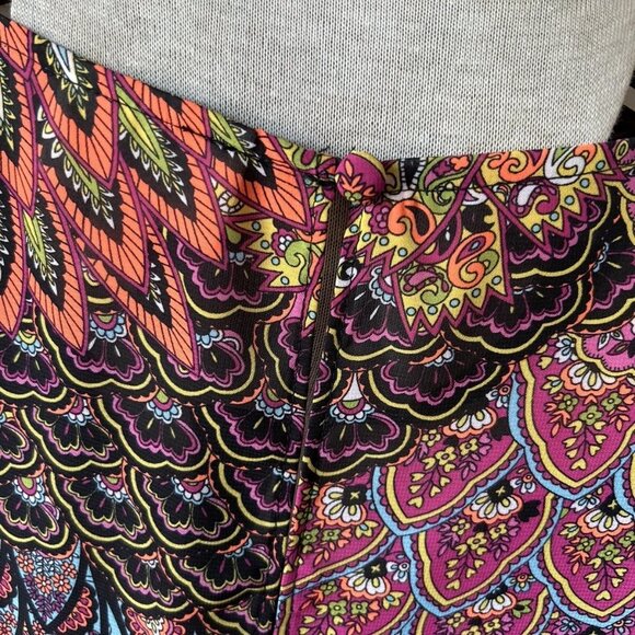 PRELUDE Colorful Print Bell Sleeve Shift Ruffle Trim Dress With Slip Size 10 - Picture 7 of 9